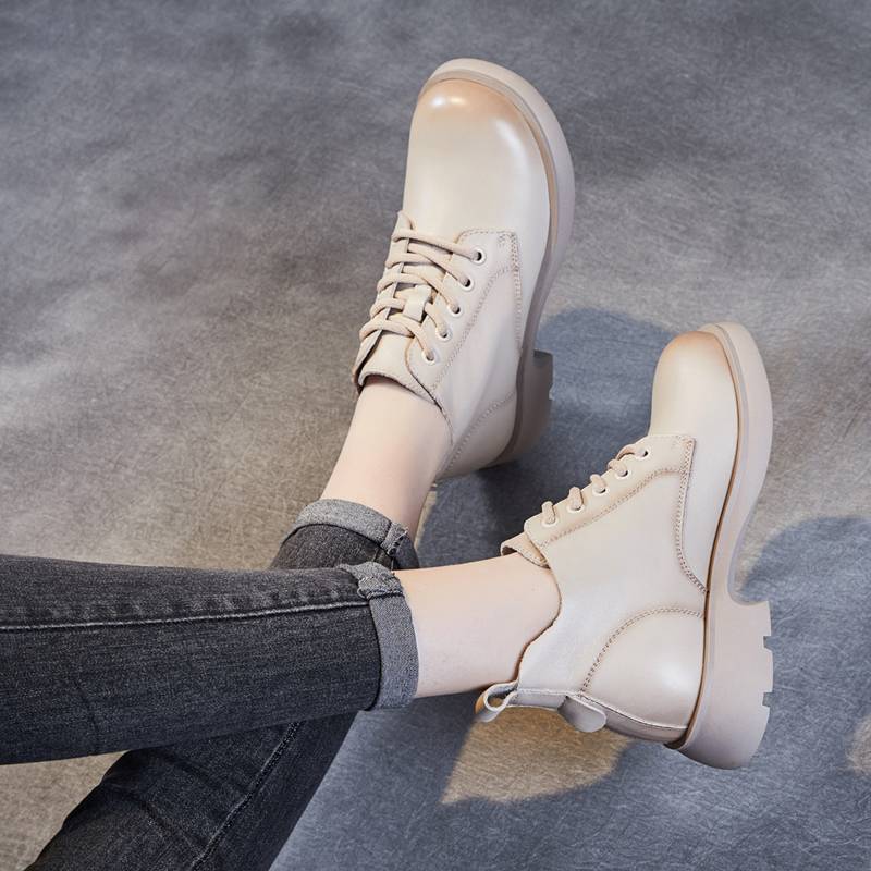 Leather British Martin Boots Women's Standeral Short Boot 2024 Autumn and Winter thick bottom cotton leather shoes soft soles of soft noodles