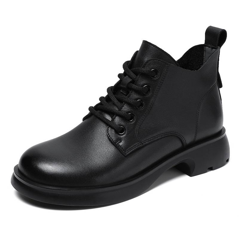 Leather British Martin Boots Women's Standeral Short Boot 2024 Autumn and Winter thick bottom cotton leather shoes soft soles of soft noodles