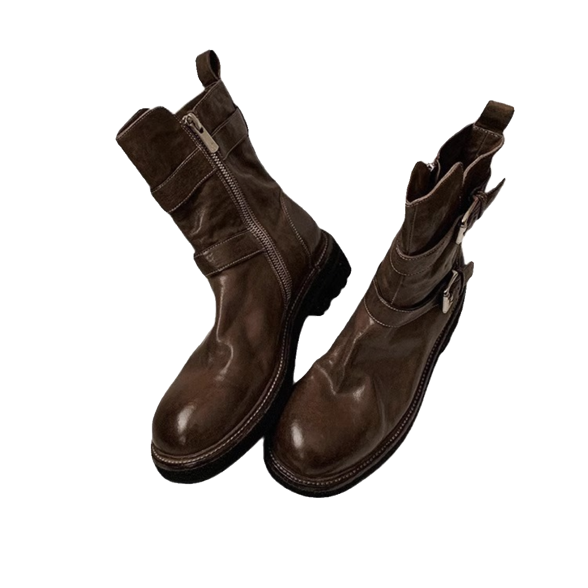 Hong Kong horse-skin shrunk short boots with 2024 new leather belts and skinny boots on Martin's boots