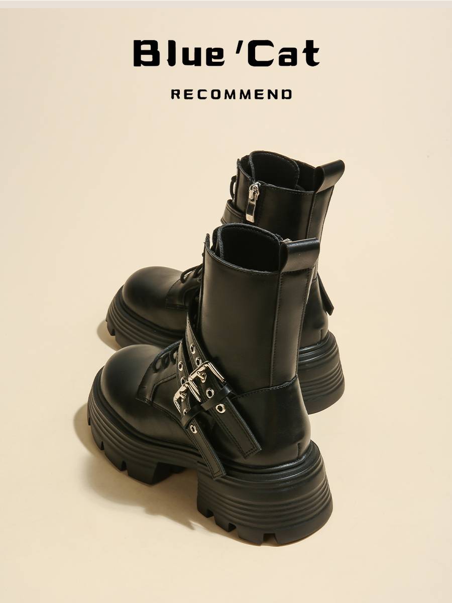 mr. bluecat's leather martin boots bottom 2023, new y2k boots blow street short boots