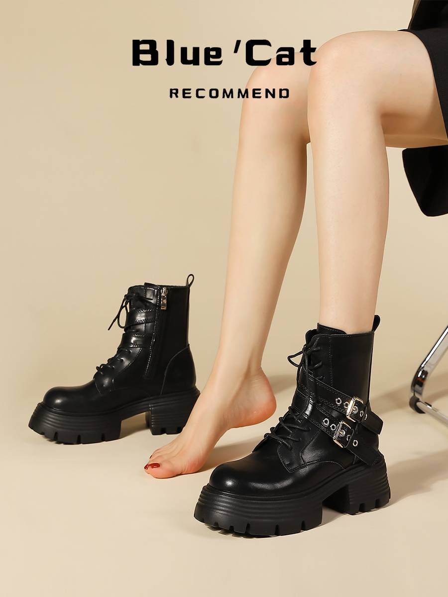 mr. bluecat's leather martin boots bottom 2023, new y2k boots blow street short boots