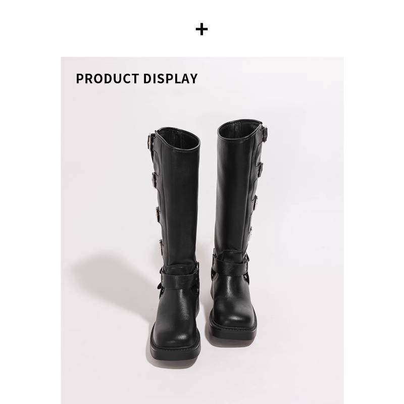 Brown but knee long boots female 2024 autumn and winter new leather western denim boots boots high -pipe knight boots