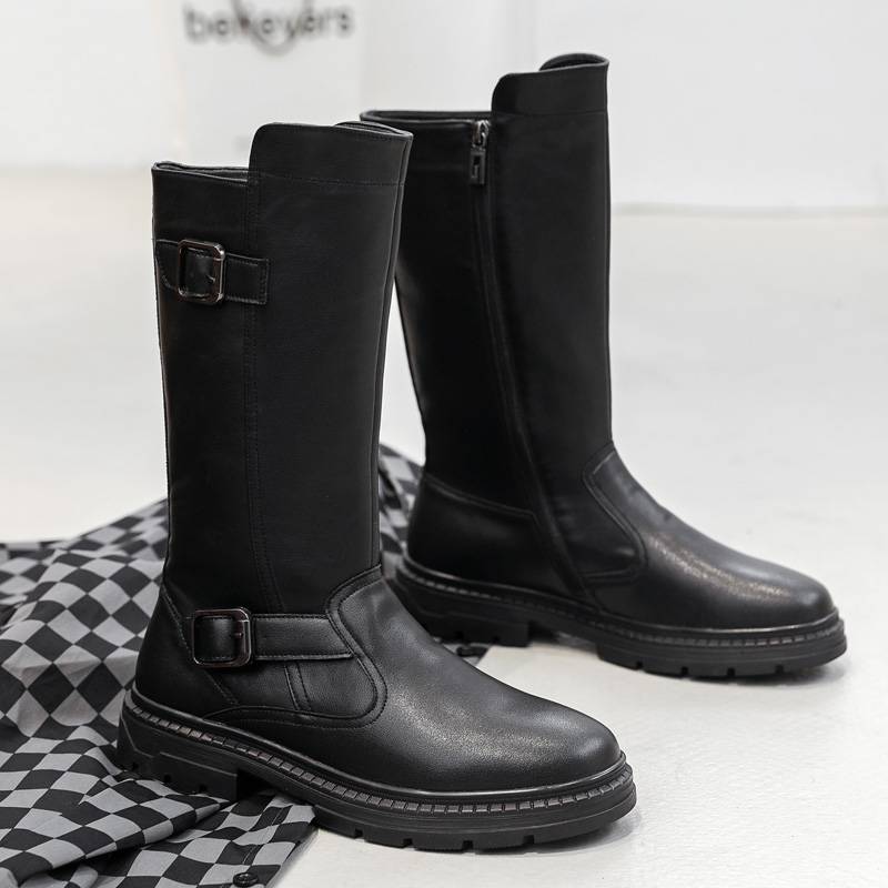 Spring high tube Martin boots male leather cowhide paradise ribbon Knight leather boots men's boots thick bottom long tube denim boots