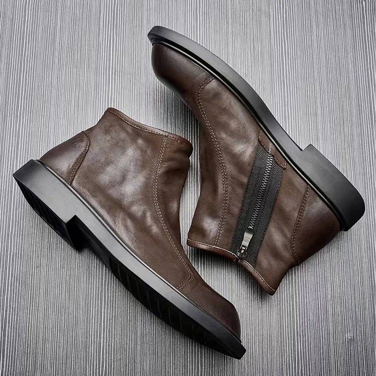 Original single autumn Martin boots men's British style high -top shoes zipper leather cowhide Chelsea boots