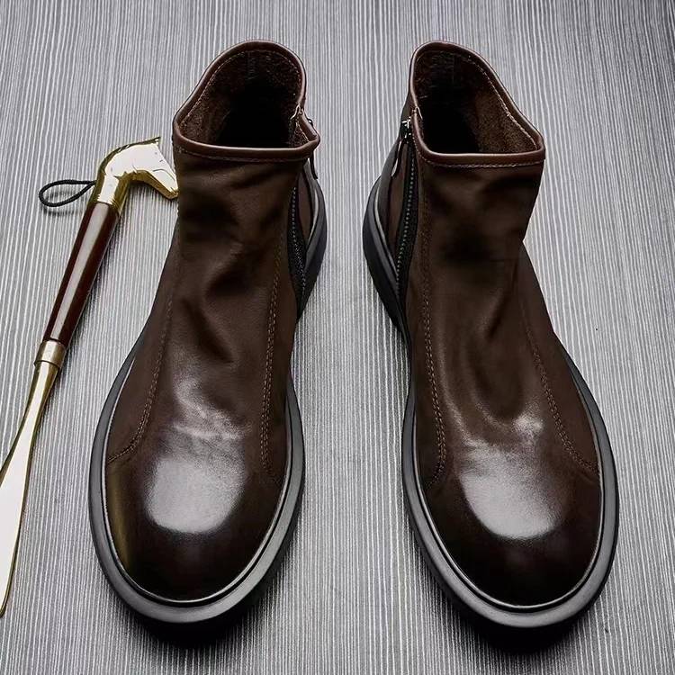 Original single autumn Martin boots men's British style high -top shoes zipper leather cowhide Chelsea boots