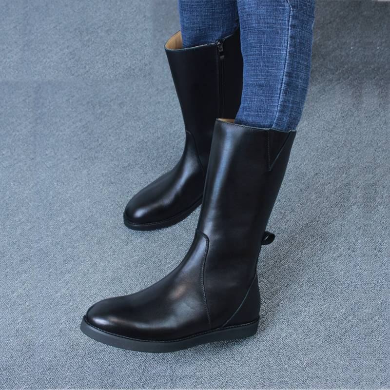 Winter plus velvet men's middle boots Martin boots long horse boots British pointed thick sole leather boots Mongolian boots, equestrian boots