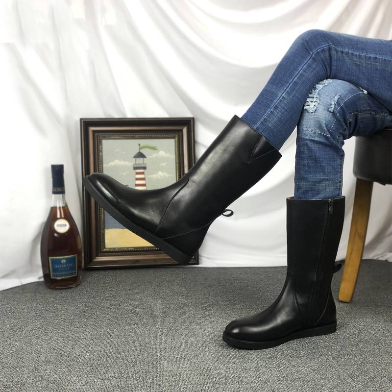 Winter plus velvet men's middle boots Martin boots long horse boots British pointed thick sole leather boots Mongolian boots, equestrian boots