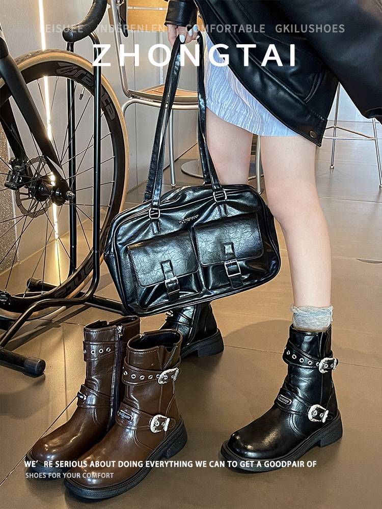 Sheepskin version ~ retro knight boots female 2024 new Martin short boots western denim boots boots