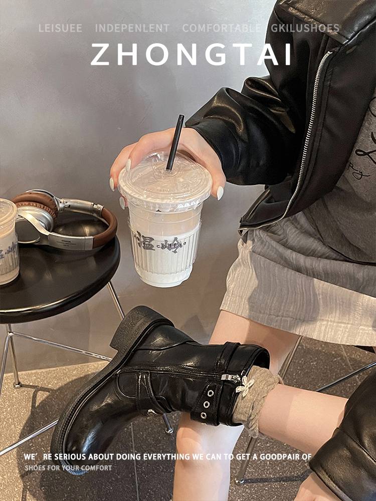 Sheepskin version ~ retro knight boots female 2024 new Martin short boots western denim boots boots