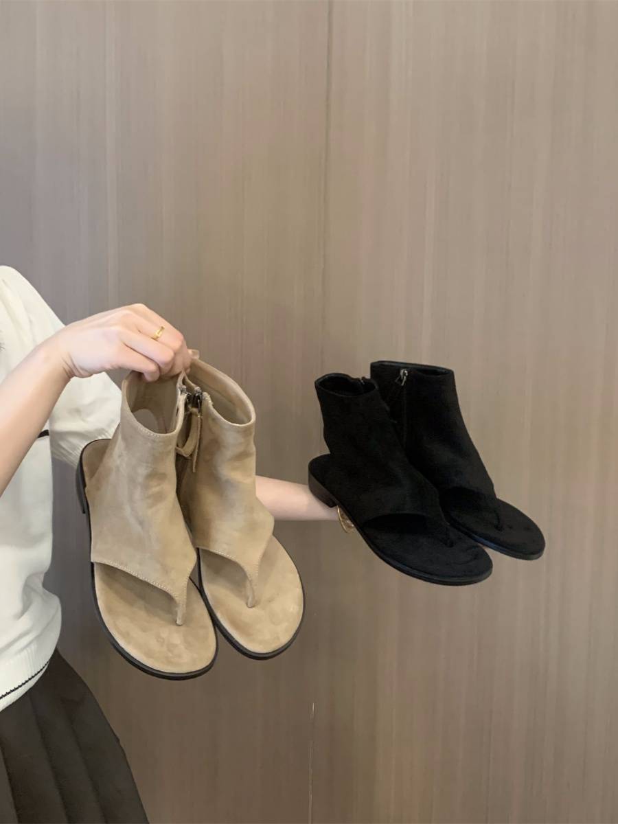 Flat -bottomed khaki -toe cold boots women's shoes 2024 new summer pinch short boots Xinjiang tourism wearing boots