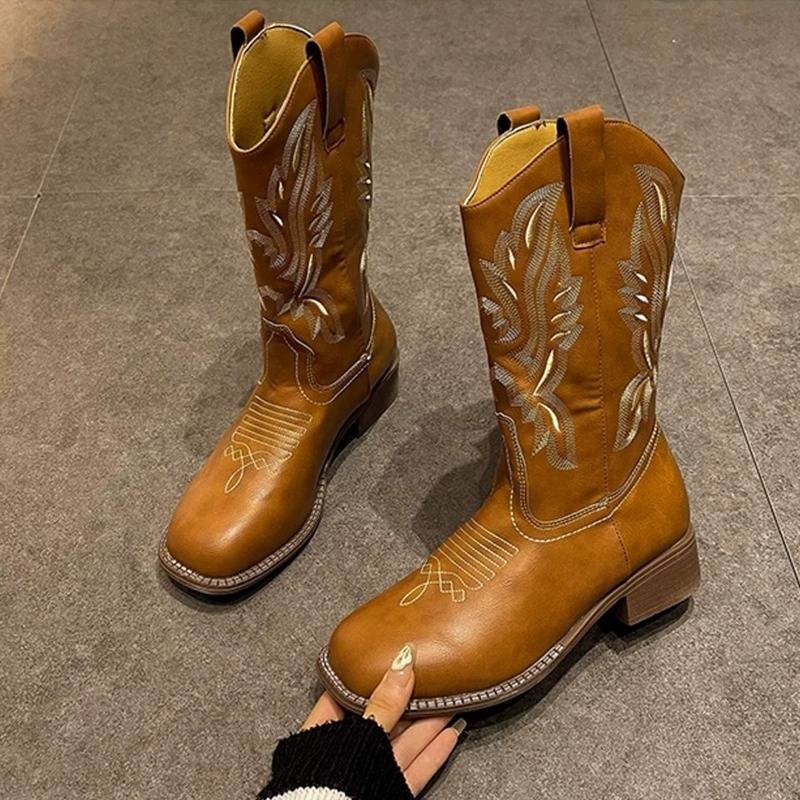 The Western Cowboy Boots, 2024, new retro-embroided Knight's Boots, long boots, martin's boots, thick and tall
