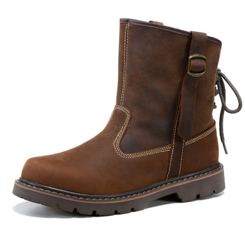 Cowhide locomotive short boots leather men's boots retro knight boots trendy worker boots Mongolian boots and horse boots breathable Martin boots