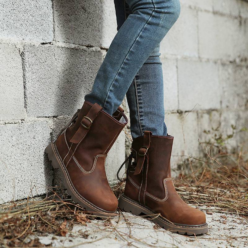 Cowhide locomotive short boots leather men's boots retro knight boots trendy worker boots Mongolian boots and horse boots breathable Martin boots