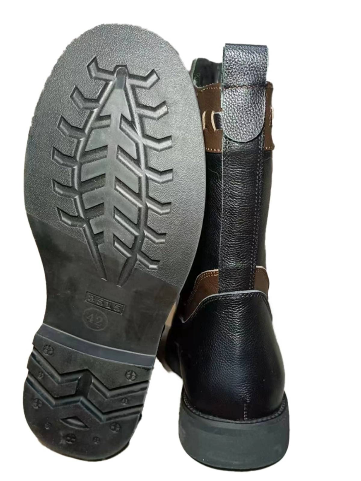 Men's winter short cylinder pure leather round head stitching color casual warm wear -resistant sleeve outdoor boots