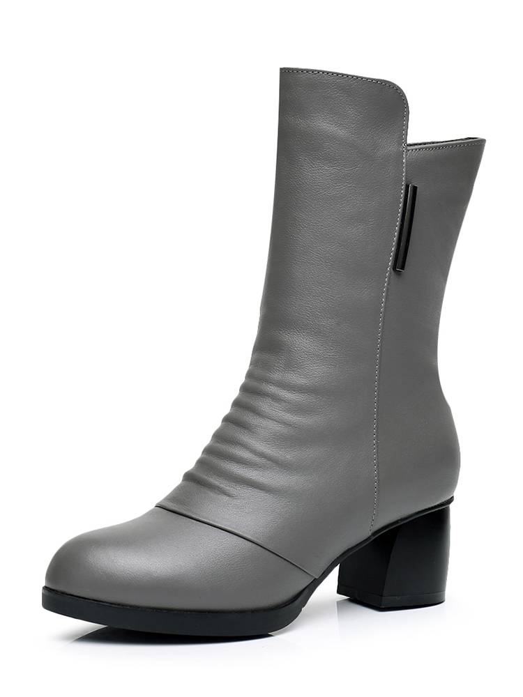 2023 Spring and Autumn and Winter Single Boots All Leather Coarse Heel Boots Leather Boots Boot Boots Boot Boot Half Pot