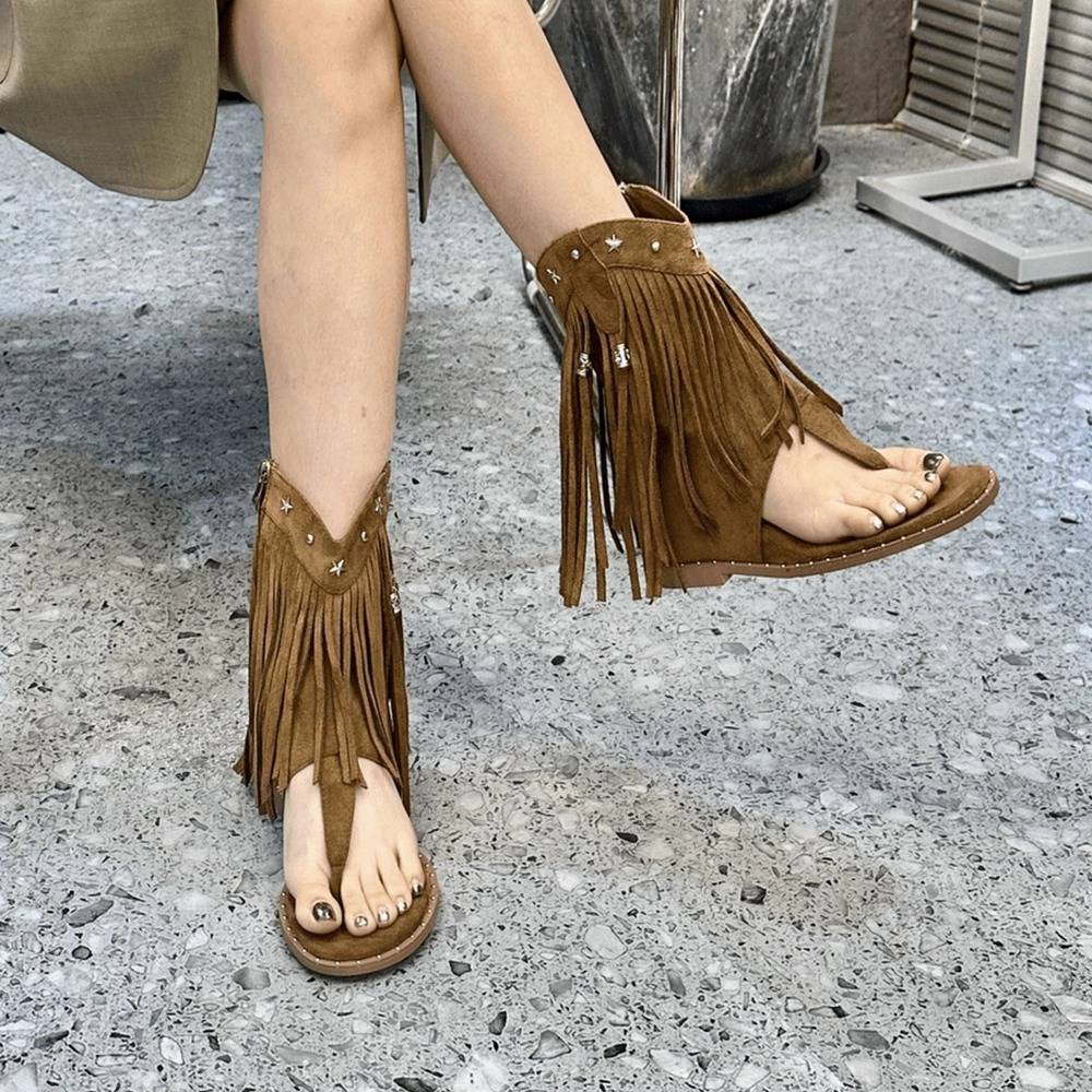 2024 Summer New Fashion Network Red Velvers Boot Boots Flowing toe Loose Side Zipper increases Roman Land Boots