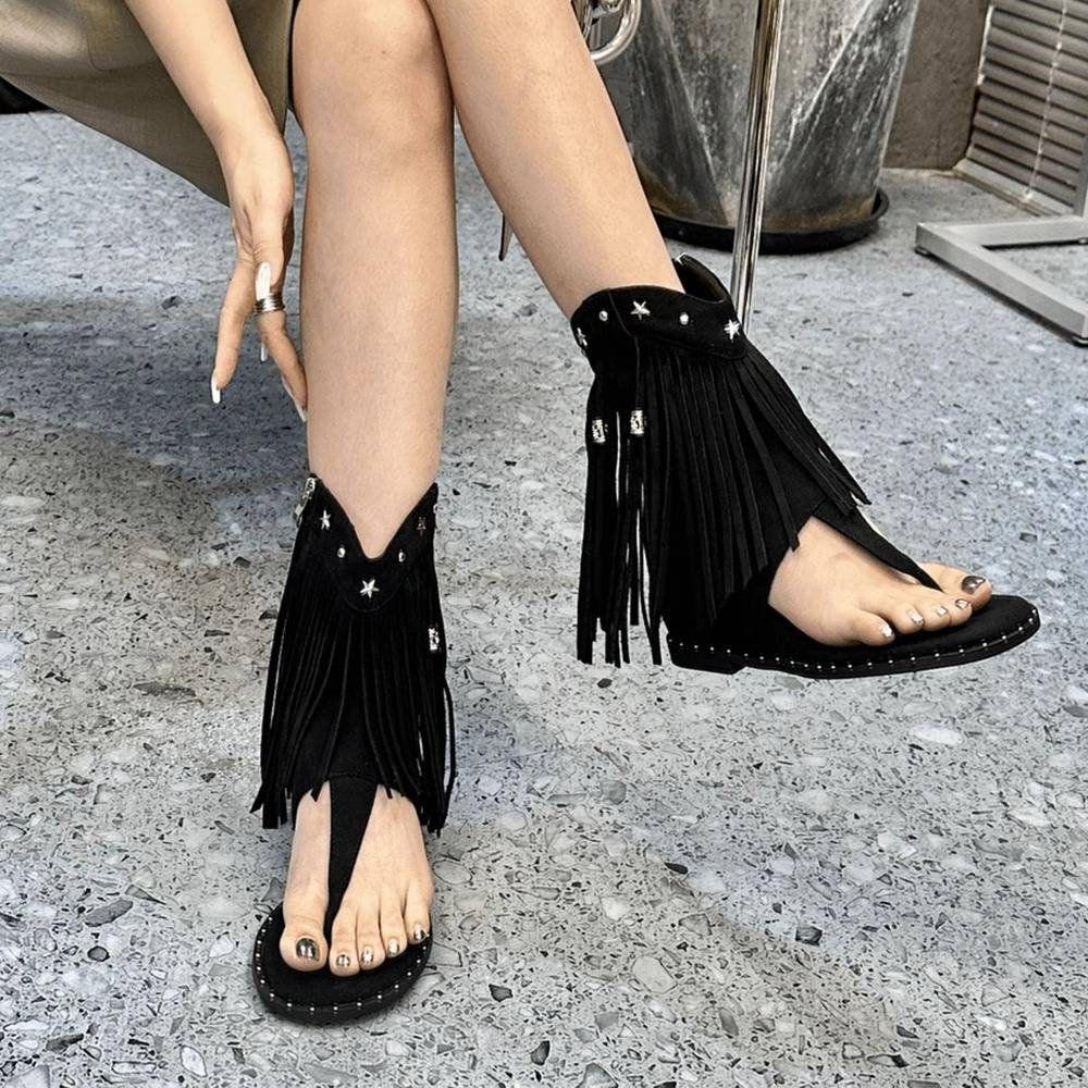 2024 Summer New Fashion Network Red Velvers Boot Boots Flowing toe Loose Side Zipper increases Roman Land Boots
