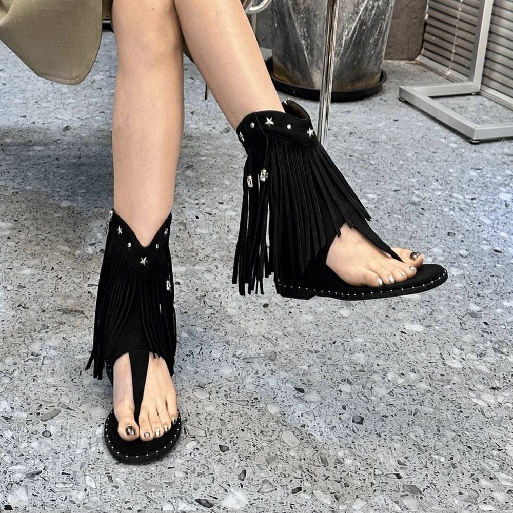 2024 Summer New Fashion Network Red Velvers Boot Boots Flowing toe Loose Side Zipper increases Roman Land Boots