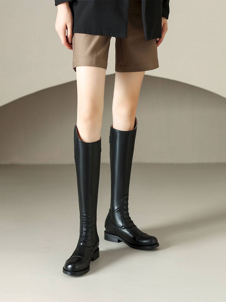 The head layer of cowhide anti -skid knight boots, but knee boots new British style high horseproot boot boots boots