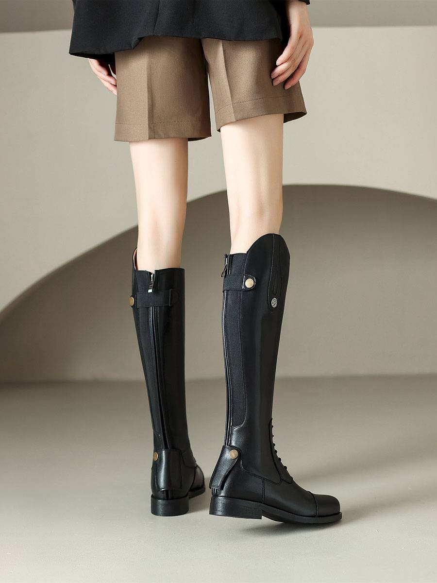 The head layer of cowhide anti -skid knight boots, but knee boots new British style high horseproot boot boots boots