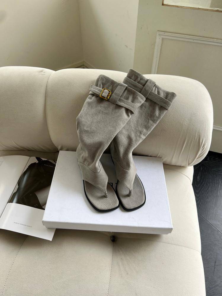 Song Xixi 2024 new pinching jelly boots in summer pinching sandals in summer increased flat denim cloth pile boots and boots