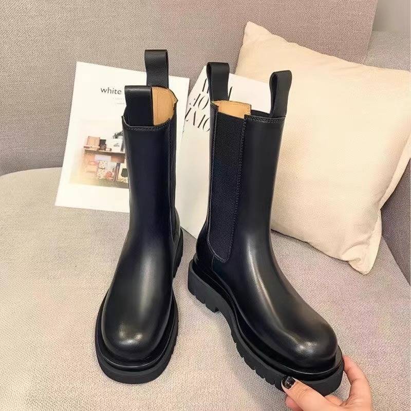 Cowhide version ~ Mona leather Martin boots female British style boots thick soles of smoke boot women boots Chelsea short boots
