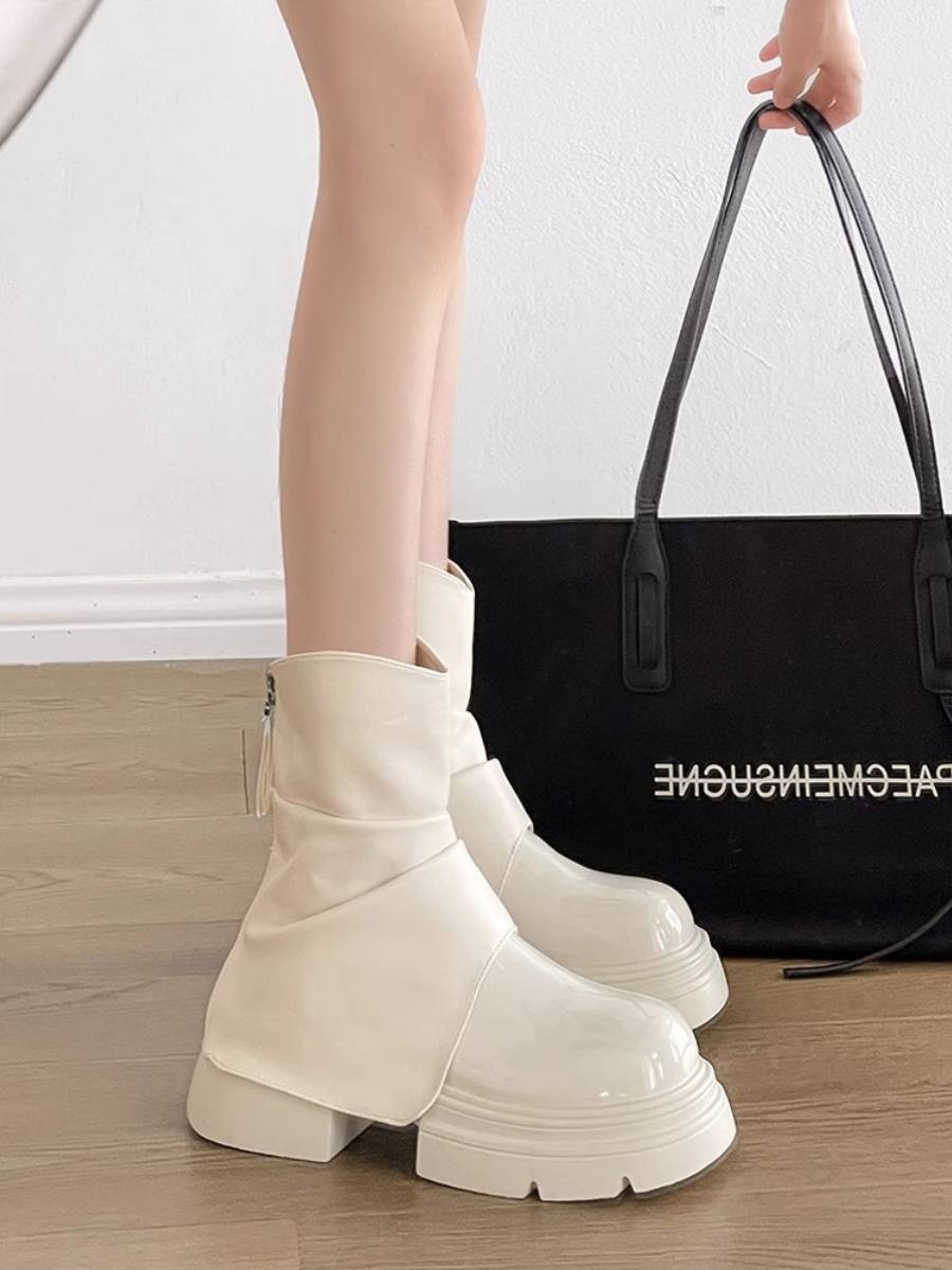 The white explosive short boots female 2024 new summer summer thick bottom temperament pants boots this year