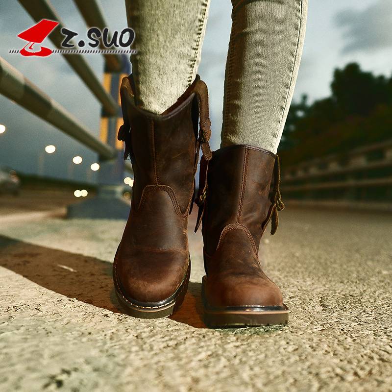 Leather men's boots high -top and warm leather boots high windproof waterproof leather boots sleeve boots, horse boots, couple outdoor outdoor