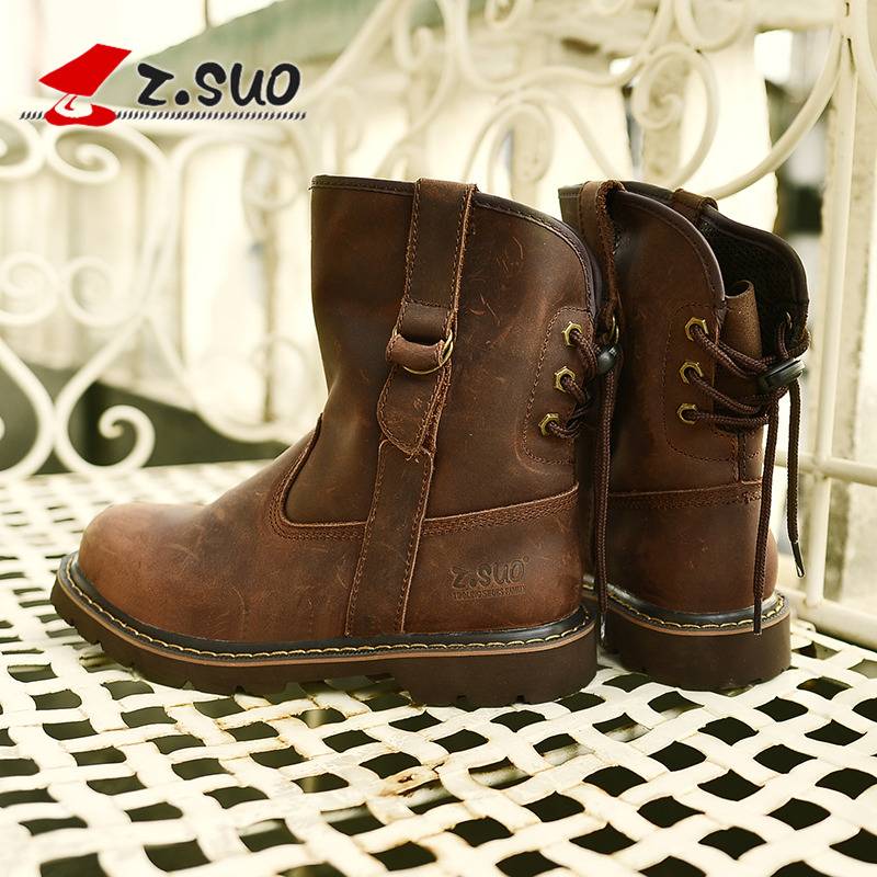 Leather men's boots high -top and warm leather boots high windproof waterproof leather boots sleeve boots, horse boots, couple outdoor outdoor