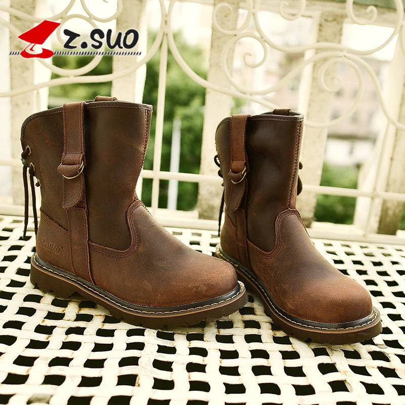 Leather men's boots high -top and warm leather boots high windproof waterproof leather boots sleeve boots, horse boots, couple outdoor outdoor