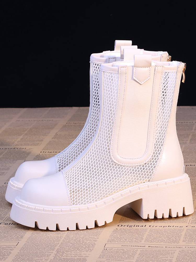 Guidi Fame British style thick bottom hollow Martin boots female summer thin net yarn bust -breathable leather boots