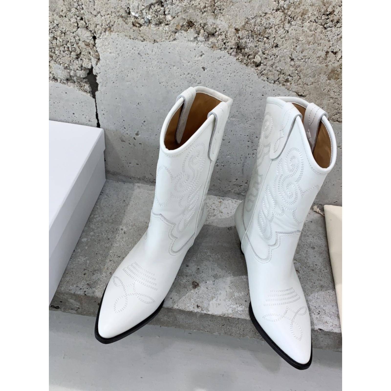 Purchasing Isabel Marant front zipper high -heeled high -heeled boots female thick heel knight boots boots pointed denim boots