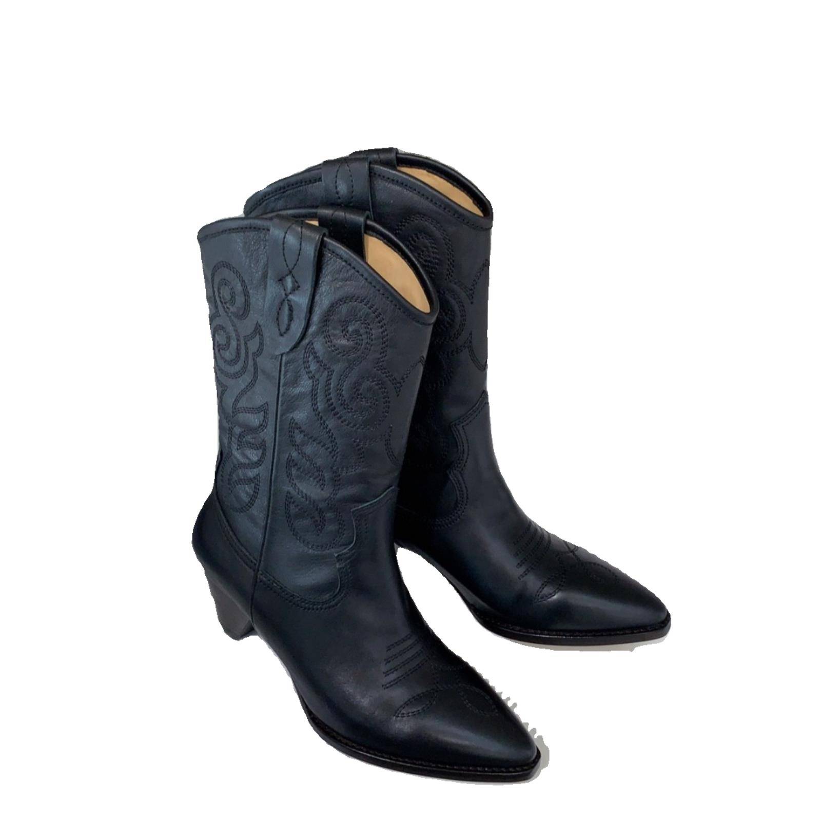 Purchasing Isabel Marant front zipper high -heeled high -heeled boots female thick heel knight boots boots pointed denim boots