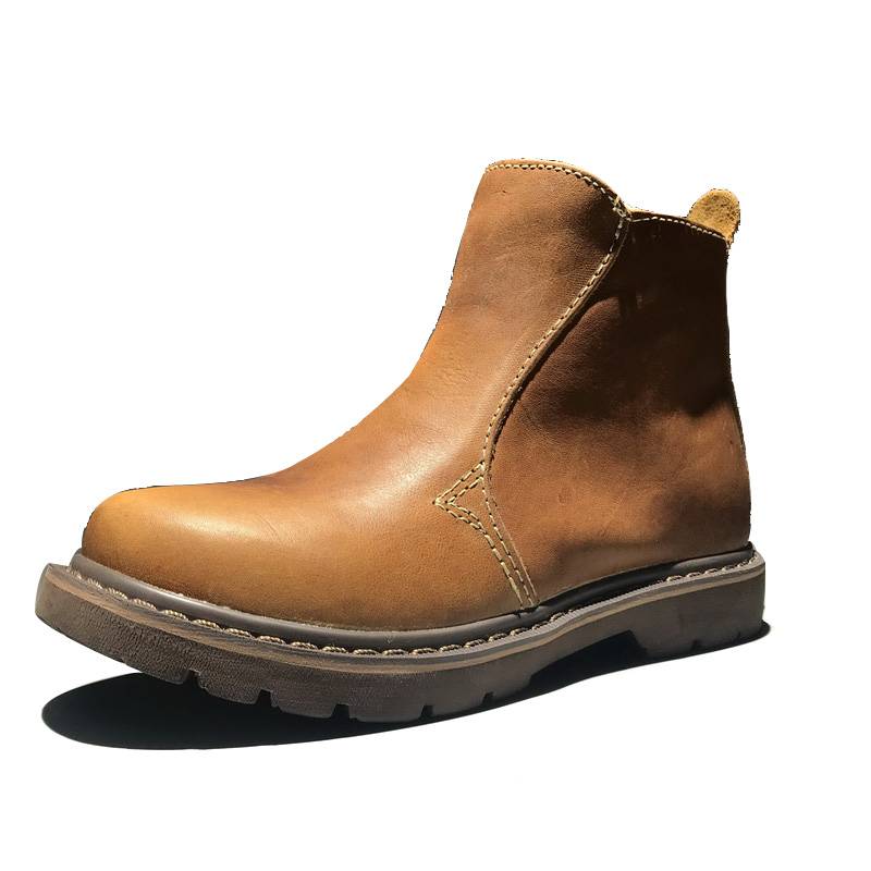 Leather denim Martin Boots Male High Gangs Retro Zipper Medium Low Leather Boot Waterproof Boot Boots Anti -Sloping Pole Boot Boots