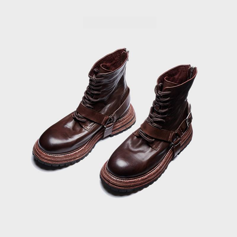 British wind horse boots water washed horse peel as old thick bottom retro leather fashion trend, helped Martin boots and locomotive