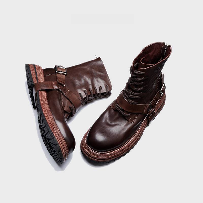 British wind horse boots water washed horse peel as old thick bottom retro leather fashion trend, helped Martin boots and locomotive