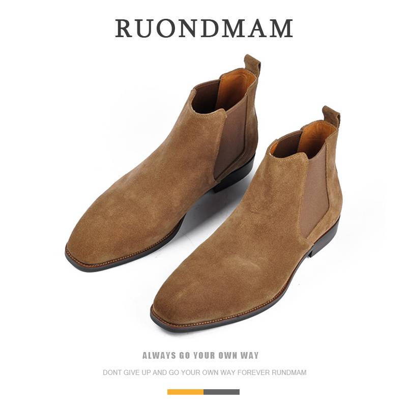 Ruondmam Italian men's Chelsea boots leather anti -velvet business casual boots thick bottom high -top high -top Martin boots