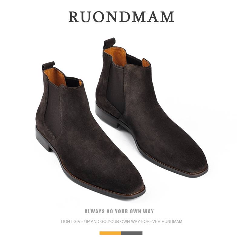 Ruondmam Italian men's Chelsea boots leather anti -velvet business casual boots thick bottom high -top high -top Martin boots