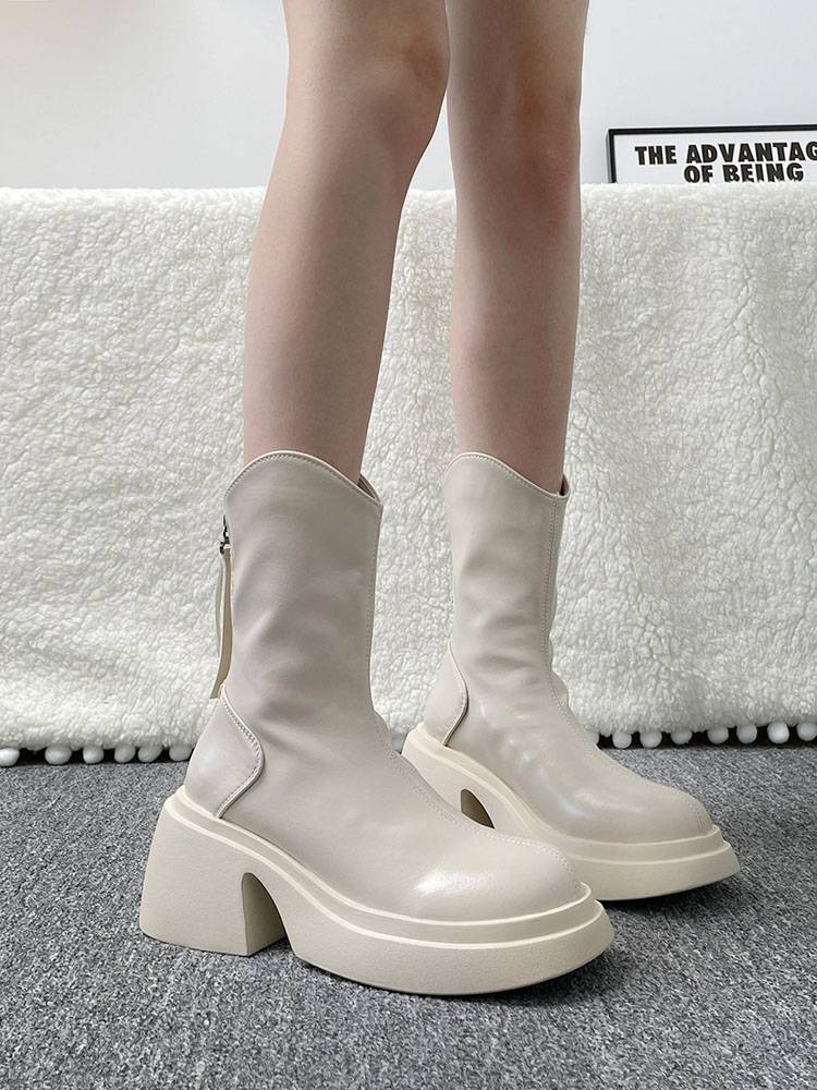Guidi Fame white thick sole showing small Martin boots 2024 new spring and autumn thick heel short boots leather boots