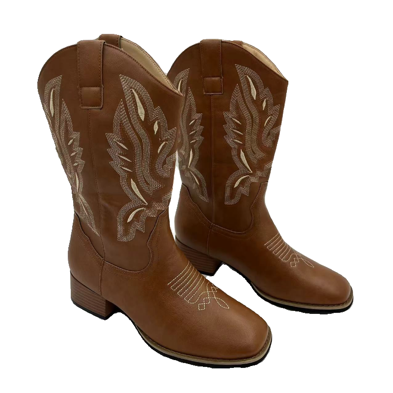 Western cowboy embroidered short boots, colorful spring and autumn omemar knight boots with a long barrel full of boots for women