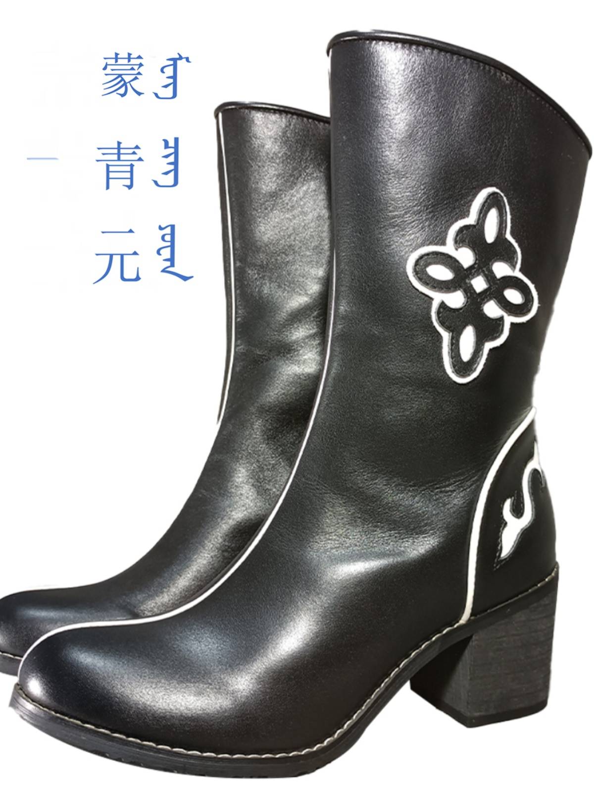 Women's high -heeled zipper nation -headed head layer cowhide round head leisure, comfortable, wear -resistant spring autumn single boots