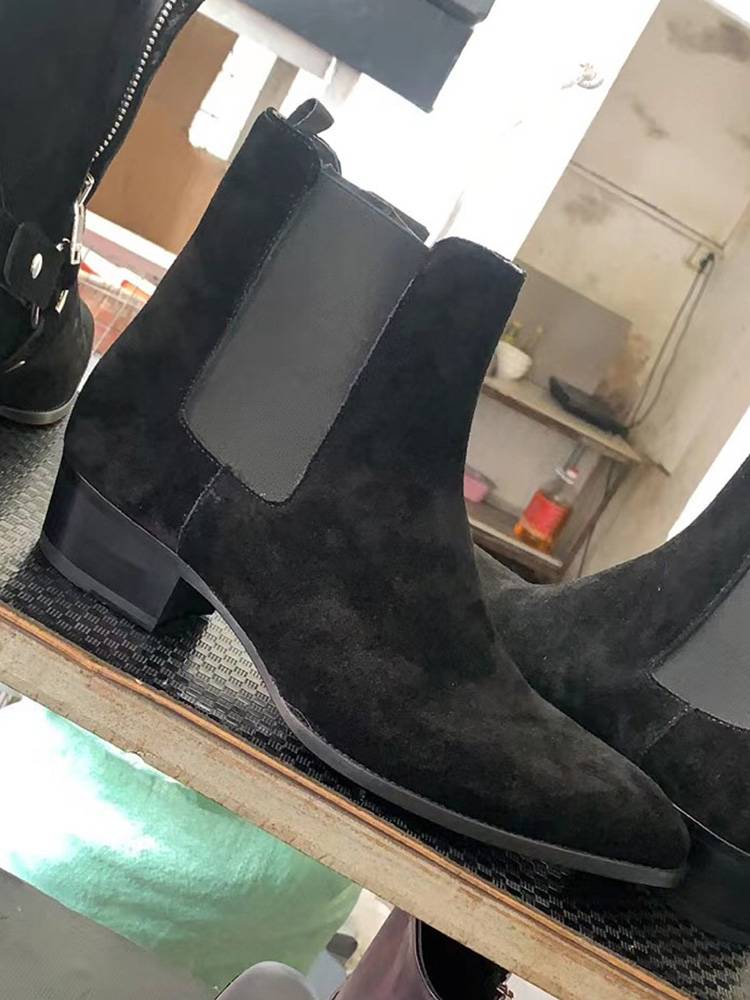 European and American summer cheelsea Boot Chelsea boots men's pointed leather leather British deer high -top Martin boots men's tide