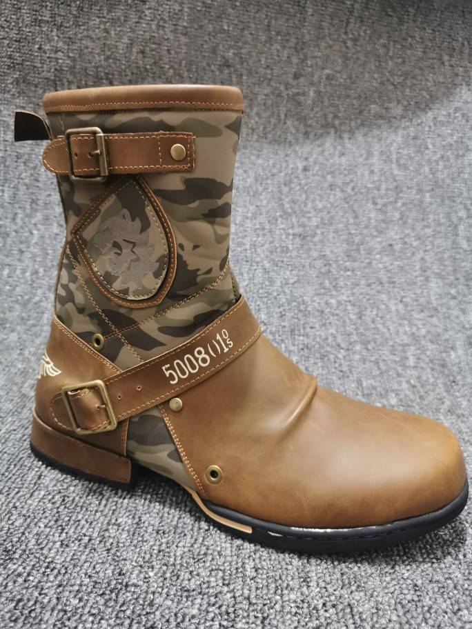 Belt buckle western denim boots men 2023 new breathable riding ride boots Mongolian camouflage knight boots men