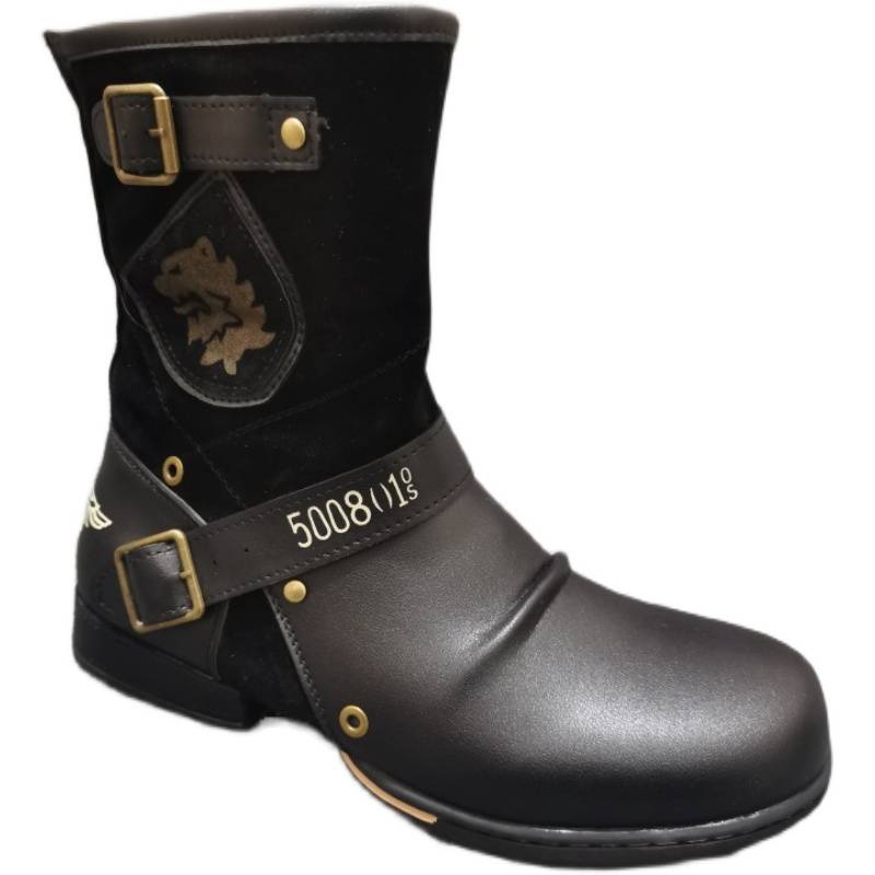 Belt buckle western denim boots men 2023 new breathable riding ride boots Mongolian camouflage knight boots men