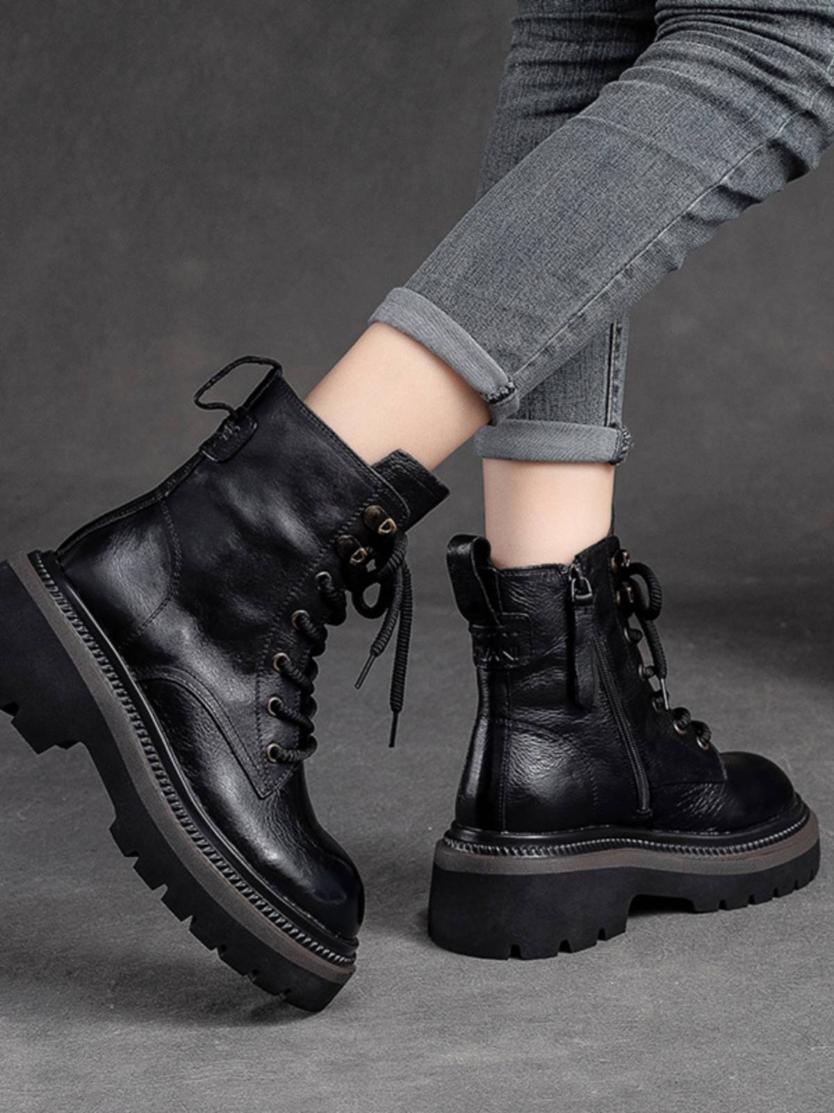 Autumn and winter of 2023, the new thick sole is old Martin boots side zipper round head boots retro style fashion Roman boots