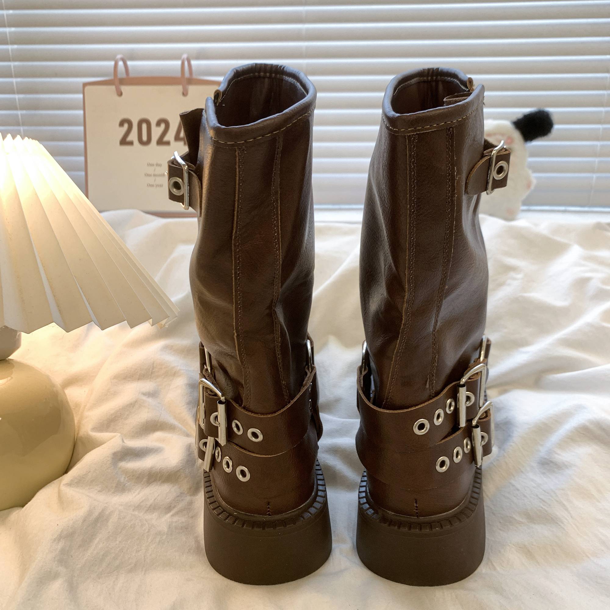 Brown thick Martin boots female 2024 new summer autumn British style retro increases western denim boots knight boots