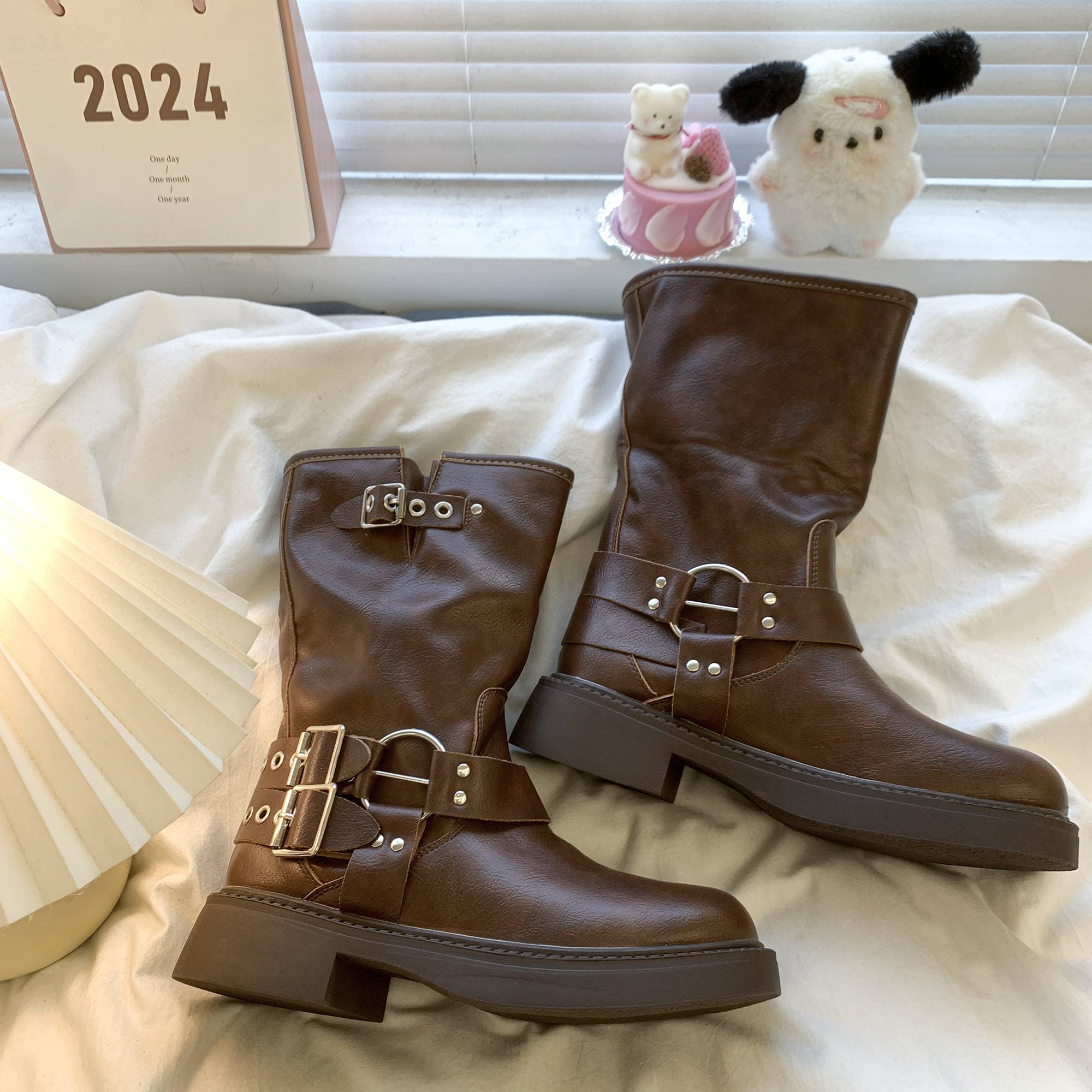 Brown thick Martin boots female 2024 new summer autumn British style retro increases western denim boots knight boots