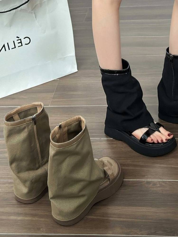 2024 new pants pipe tube sandpiece boots summer boots children summer retro sandals niche thick sole height pants boots