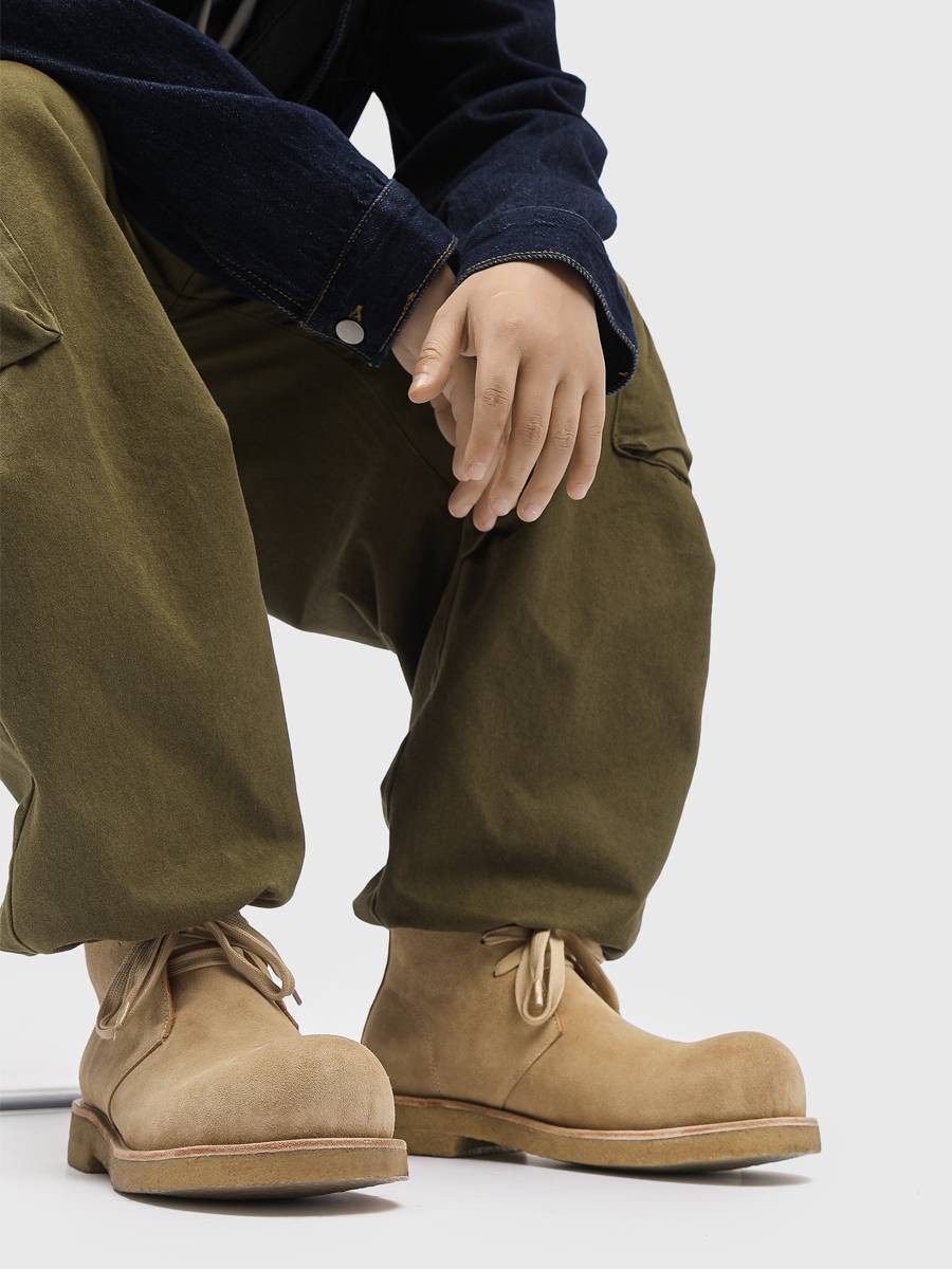 Rzaaz Mickey Big head Derby Shoes Round -headed Martin Boots Martin Boot Tall Light Velvet Plilling Big Yellow Boots casual men's shoes