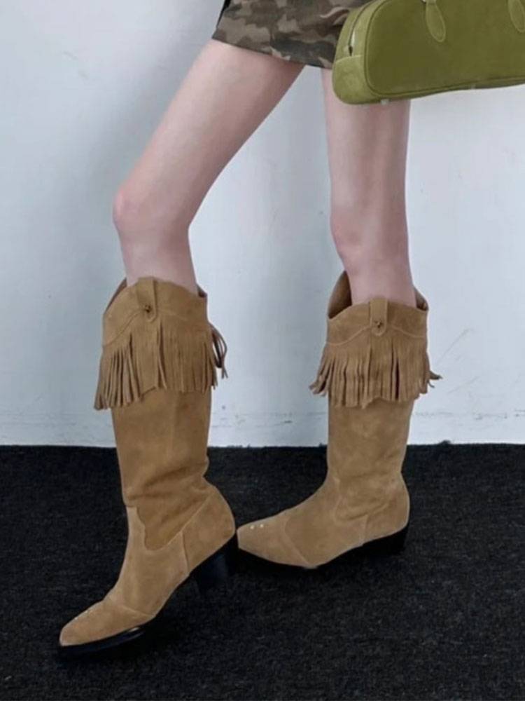 long-bone boots, new 2024, wrinkled boots, retrospected, red-maided-slashed, western cowboy boots